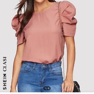 Women's Pink Puff Sleeve Top